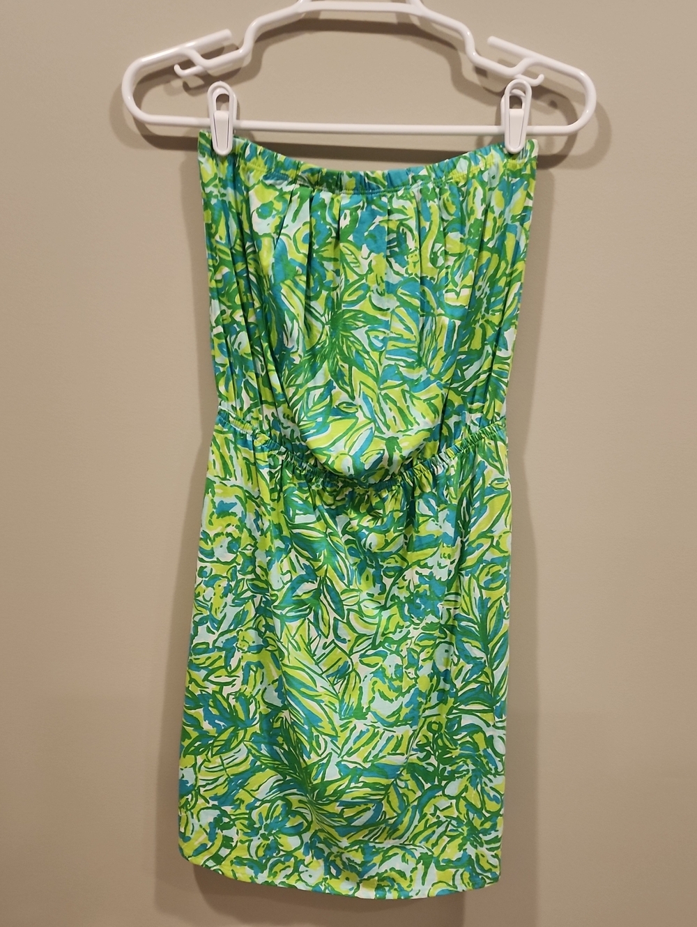 Lilly Pulitzer Pink-Tagged Strapless Tropical Print Dress, Size Small